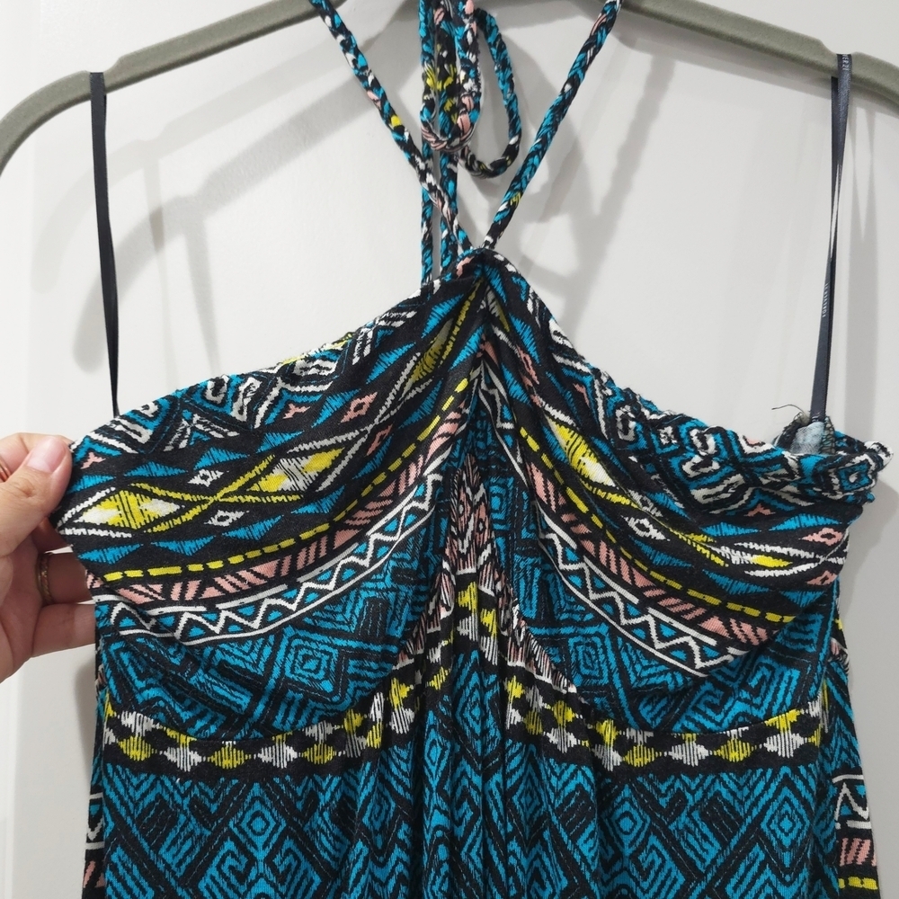 FOREVER 21 Nwt Geo Aztec Multi Color Halter Maxi Sun Dress, Size XL, Vacation - Picture 4 of 12